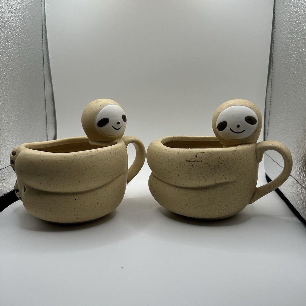 2 Urban Outfitters Sloth Coffee Mug. Brown Speckled Black Coffee Cup